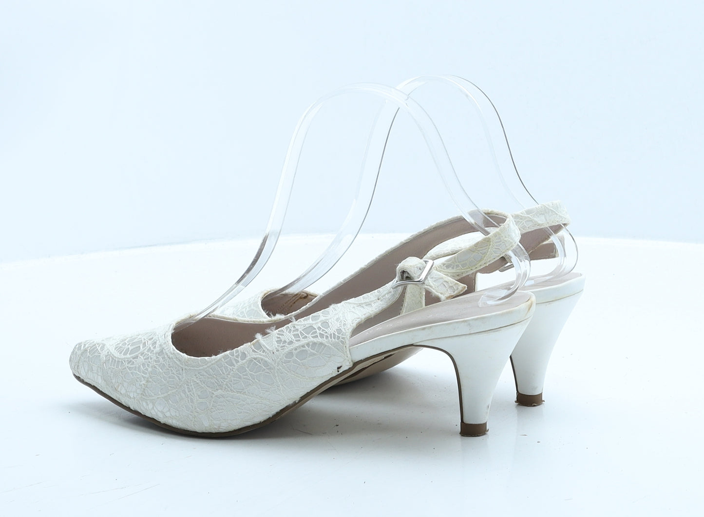 New Look Womens White Floral Polyester Slingback Heel UK 5 38