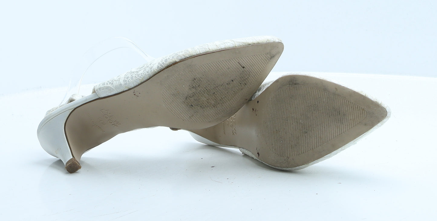 New Look Womens White Floral Polyester Slingback Heel UK 5 38