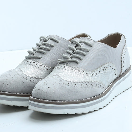 Primark Womens Grey Faux Leather Oxford Casual UK 5 38 7