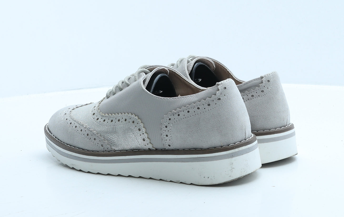 Primark Womens Grey Faux Leather Oxford Casual UK 5 38 7