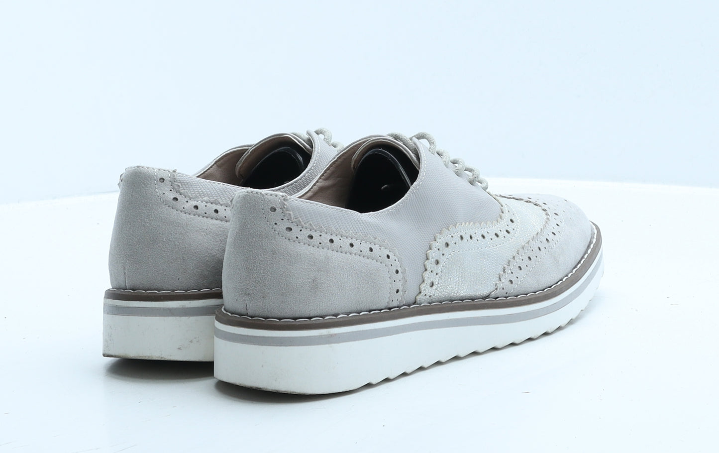 Primark Womens Grey Faux Leather Oxford Casual UK 5 38 7