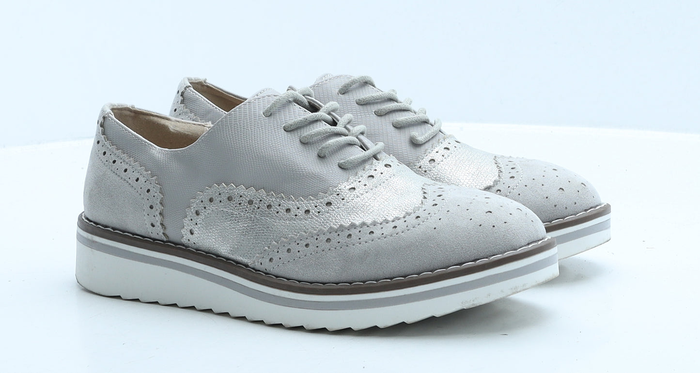 Primark Womens Grey Faux Leather Oxford Casual UK 5 38 7