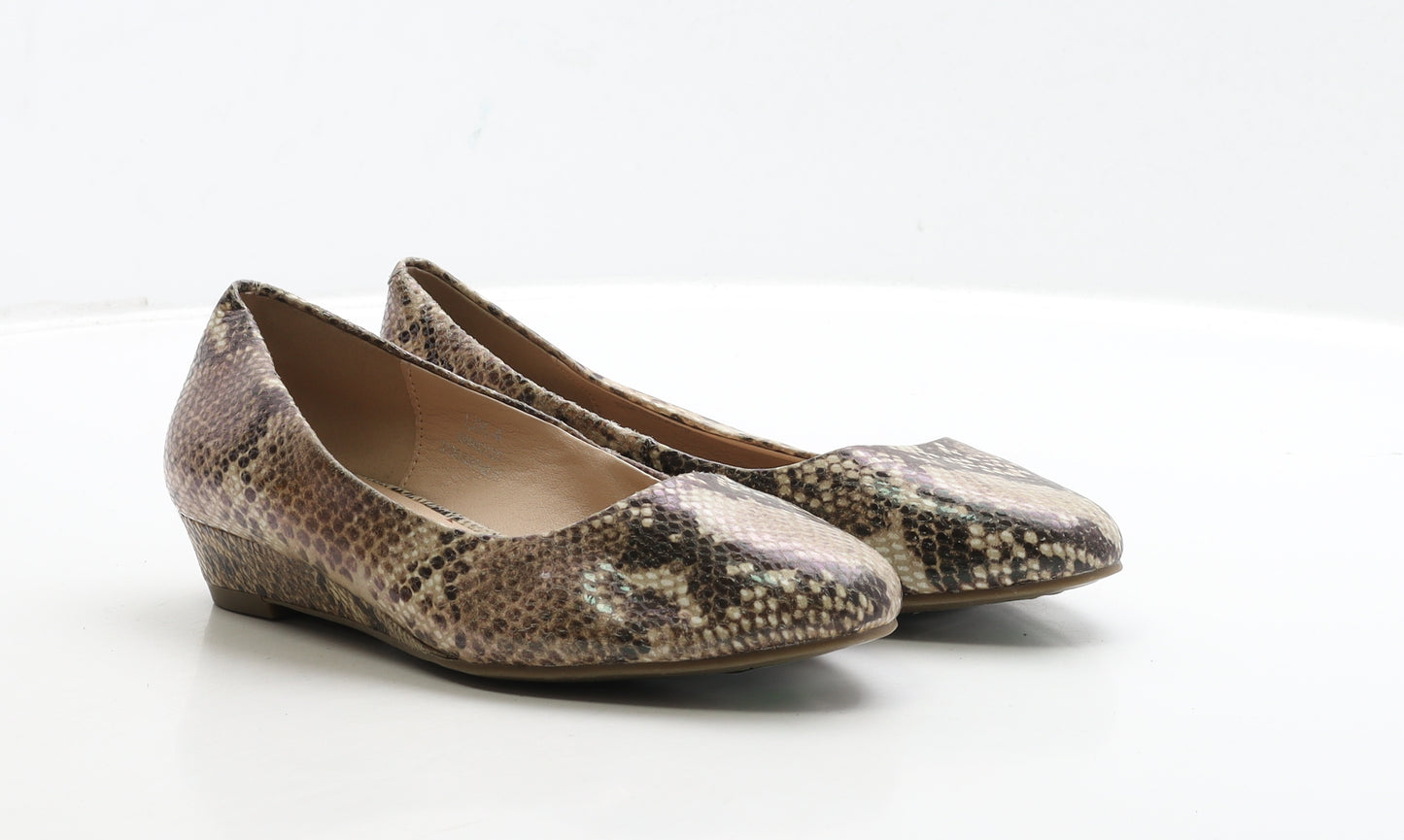 Marks and Spencer Womens Brown Animal Print Leather Court Heel UK 4 37 - Snake Print