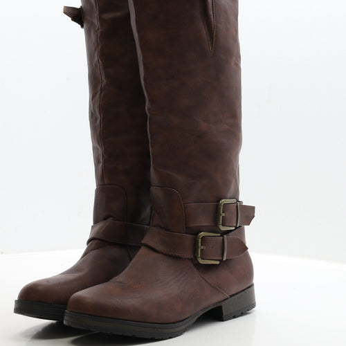 JustFab Womens Brown Leather Biker Boot UK 6 38