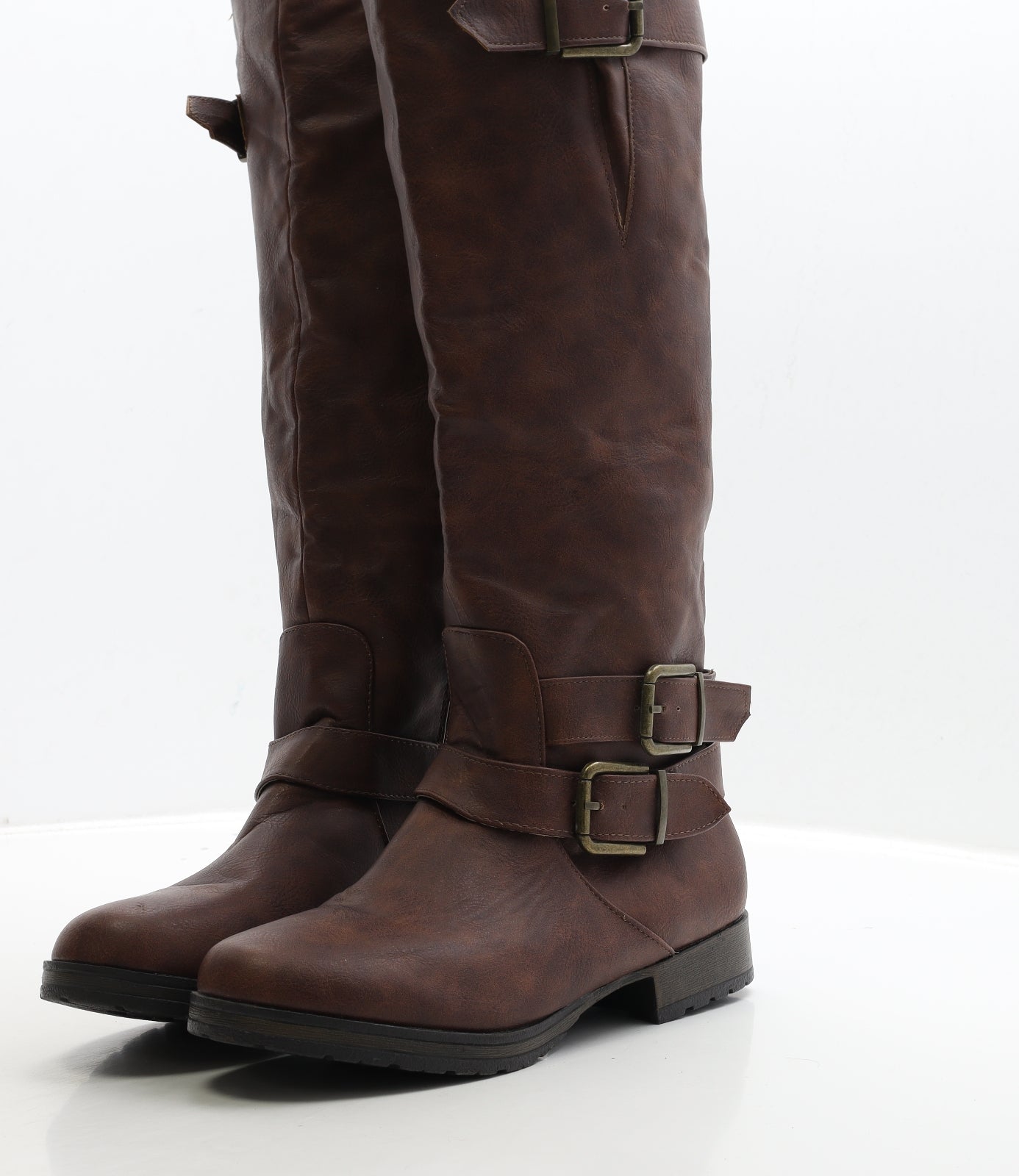 JustFab Womens Brown Leather Biker Boot UK 6 38