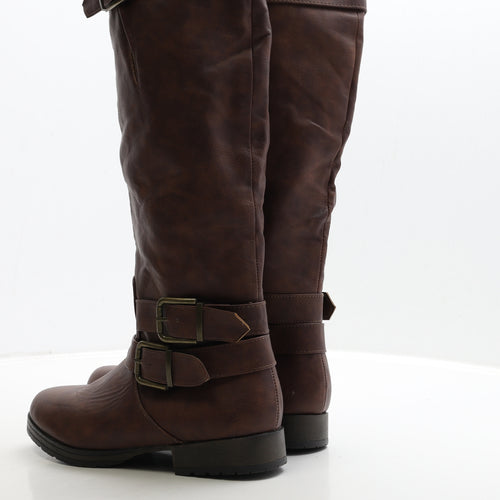 JustFab Womens Brown Leather Biker Boot UK 6 38