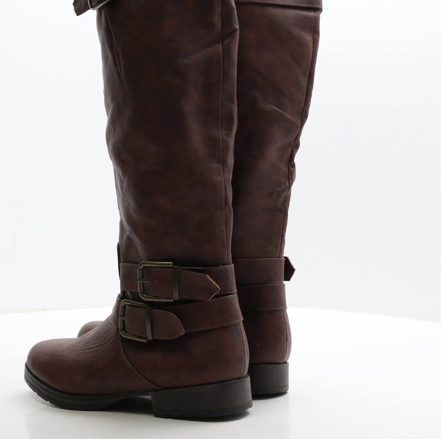 JustFab Womens Brown Leather Biker Boot UK 6 38