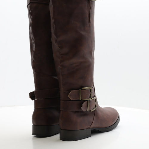 JustFab Womens Brown Leather Biker Boot UK 6 38