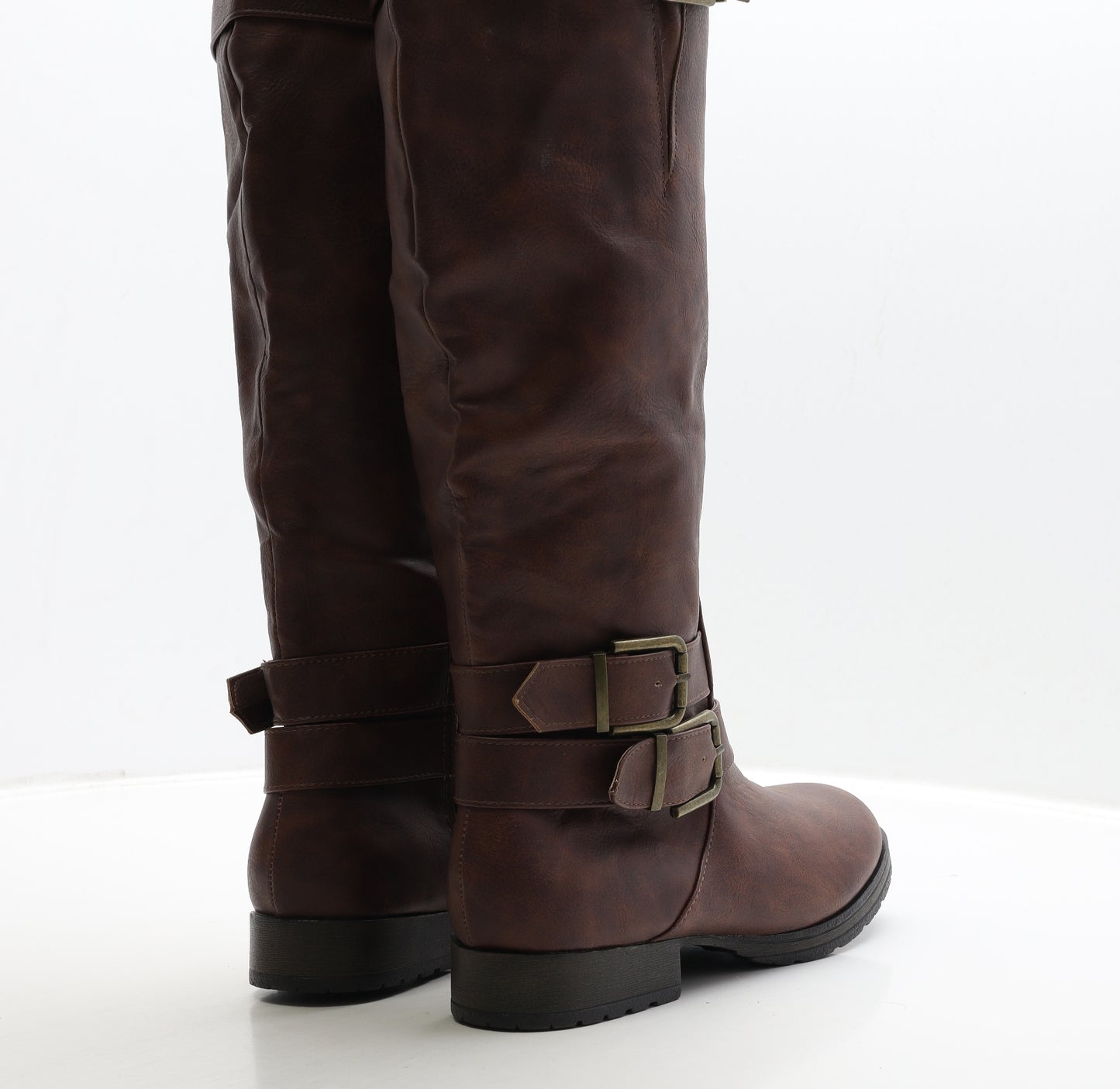 JustFab Womens Brown Leather Biker Boot UK 6 38