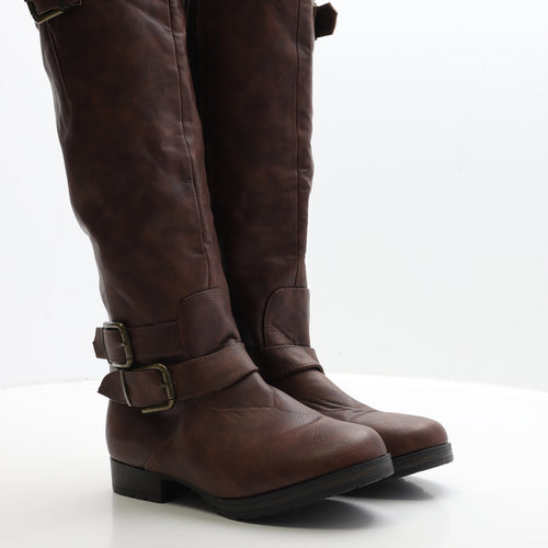 JustFab Womens Brown Leather Biker Boot UK 6 38