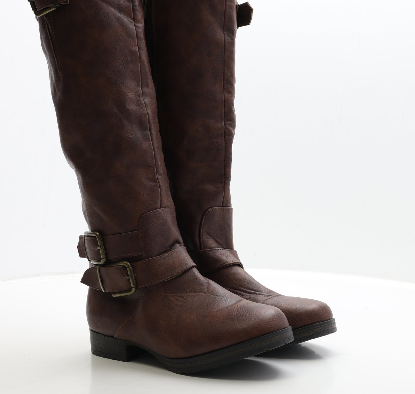 JustFab Womens Brown Leather Biker Boot UK 6 38