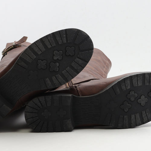 JustFab Womens Brown Leather Biker Boot UK 6 38