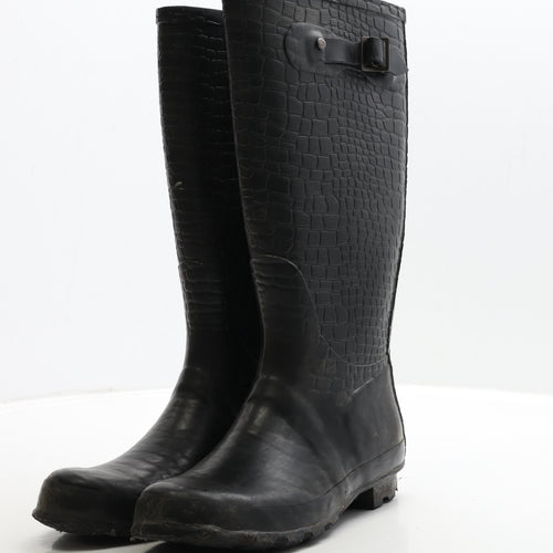 Preworn Womens Black Rubber Wellies Boot UK 5 38 - Crocodile Print