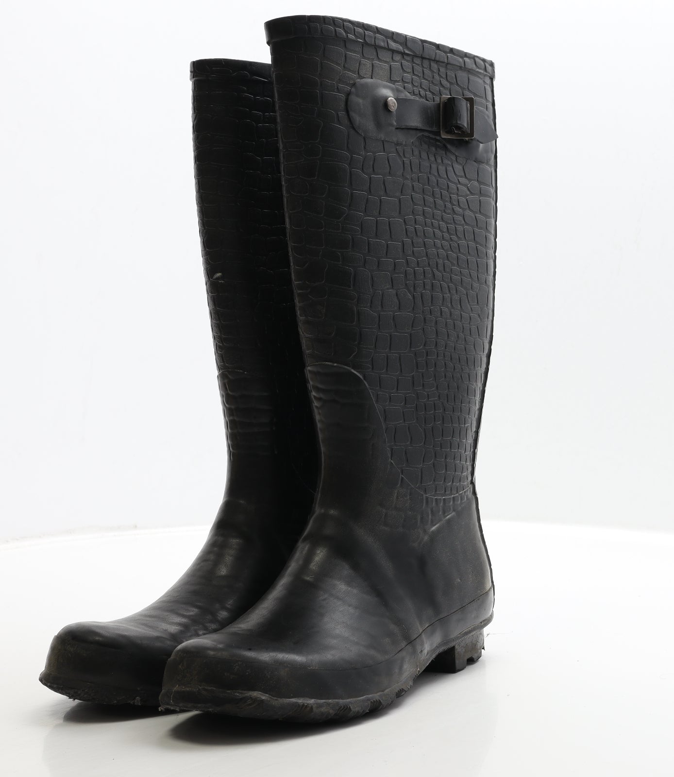 Preworn Womens Black Rubber Wellies Boot UK 5 38 - Crocodile Print