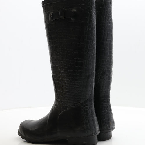 Preworn Womens Black Rubber Wellies Boot UK 5 38 - Crocodile Print