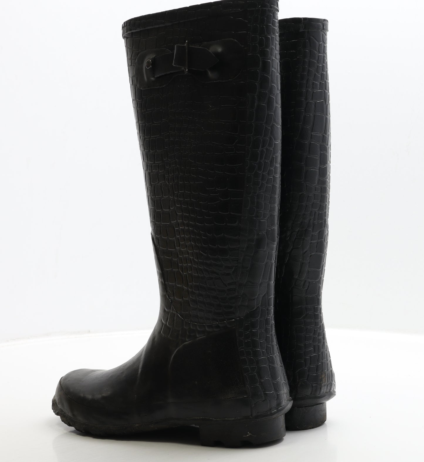 Preworn Womens Black Rubber Wellies Boot UK 5 38 - Crocodile Print