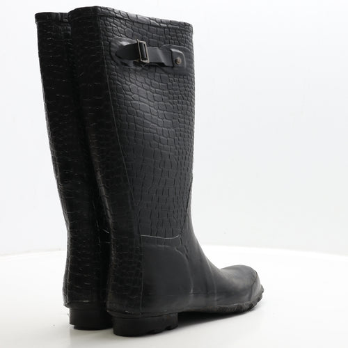 Preworn Womens Black Rubber Wellies Boot UK 5 38 - Crocodile Print