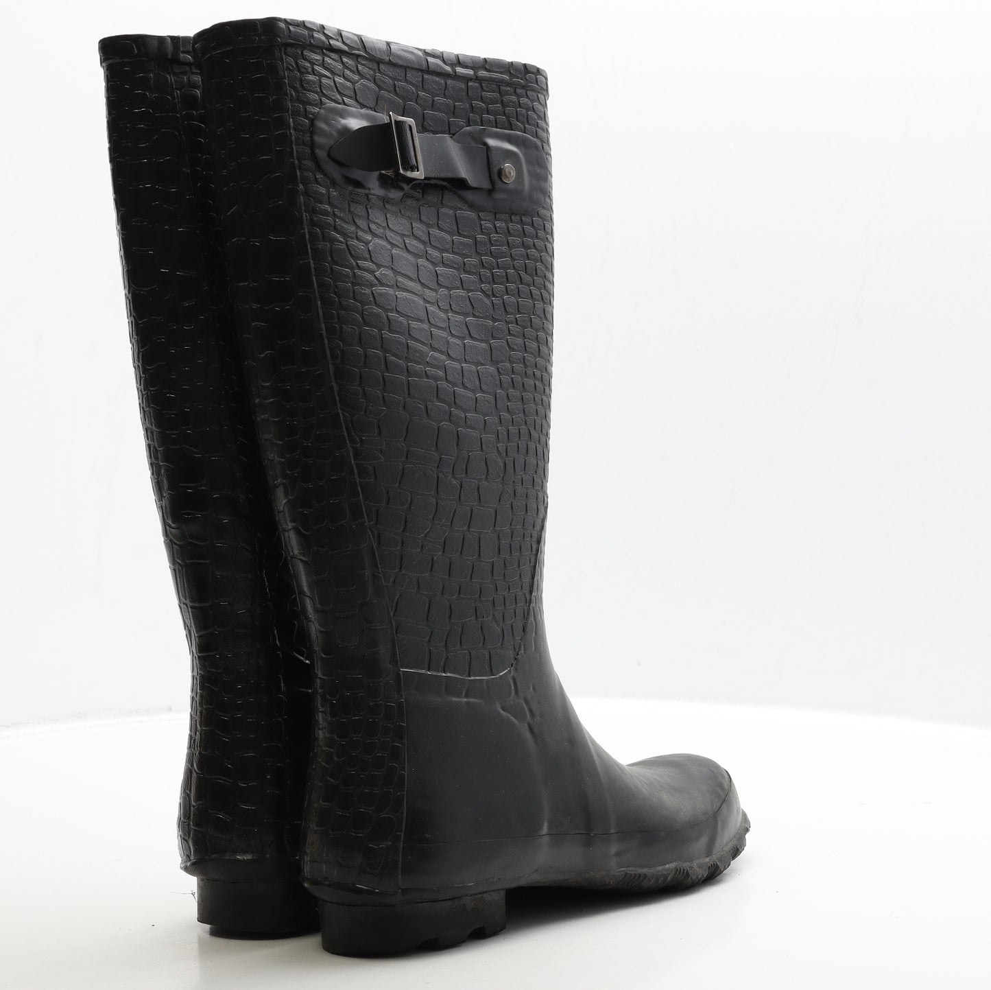 Preworn Womens Black Rubber Wellies Boot UK 5 38 - Crocodile Print