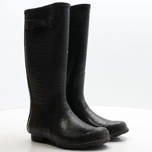 Preworn Womens Black Rubber Wellies Boot UK 5 38 - Crocodile Print