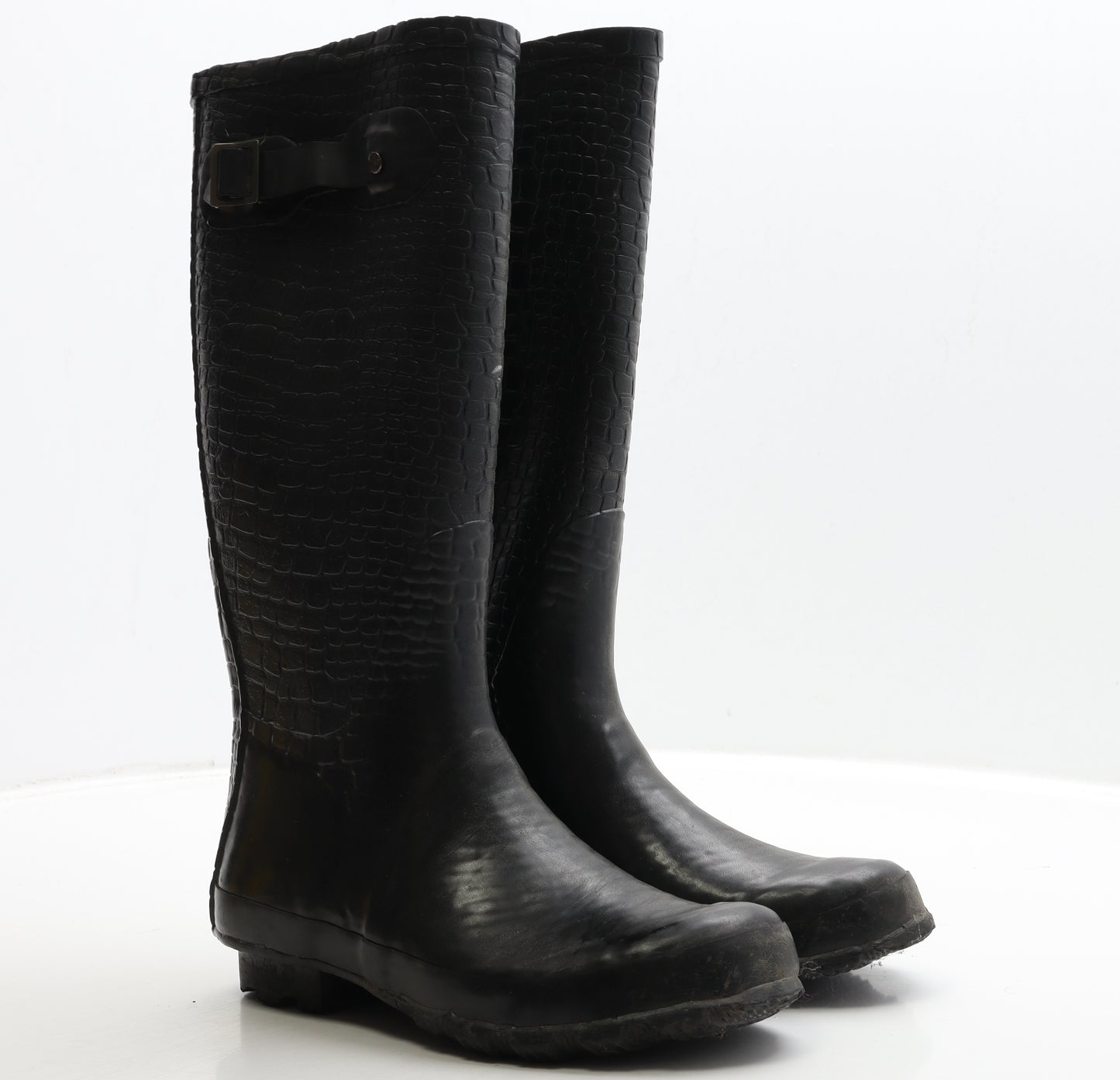 Preworn Womens Black Rubber Wellies Boot UK 5 38 - Crocodile Print