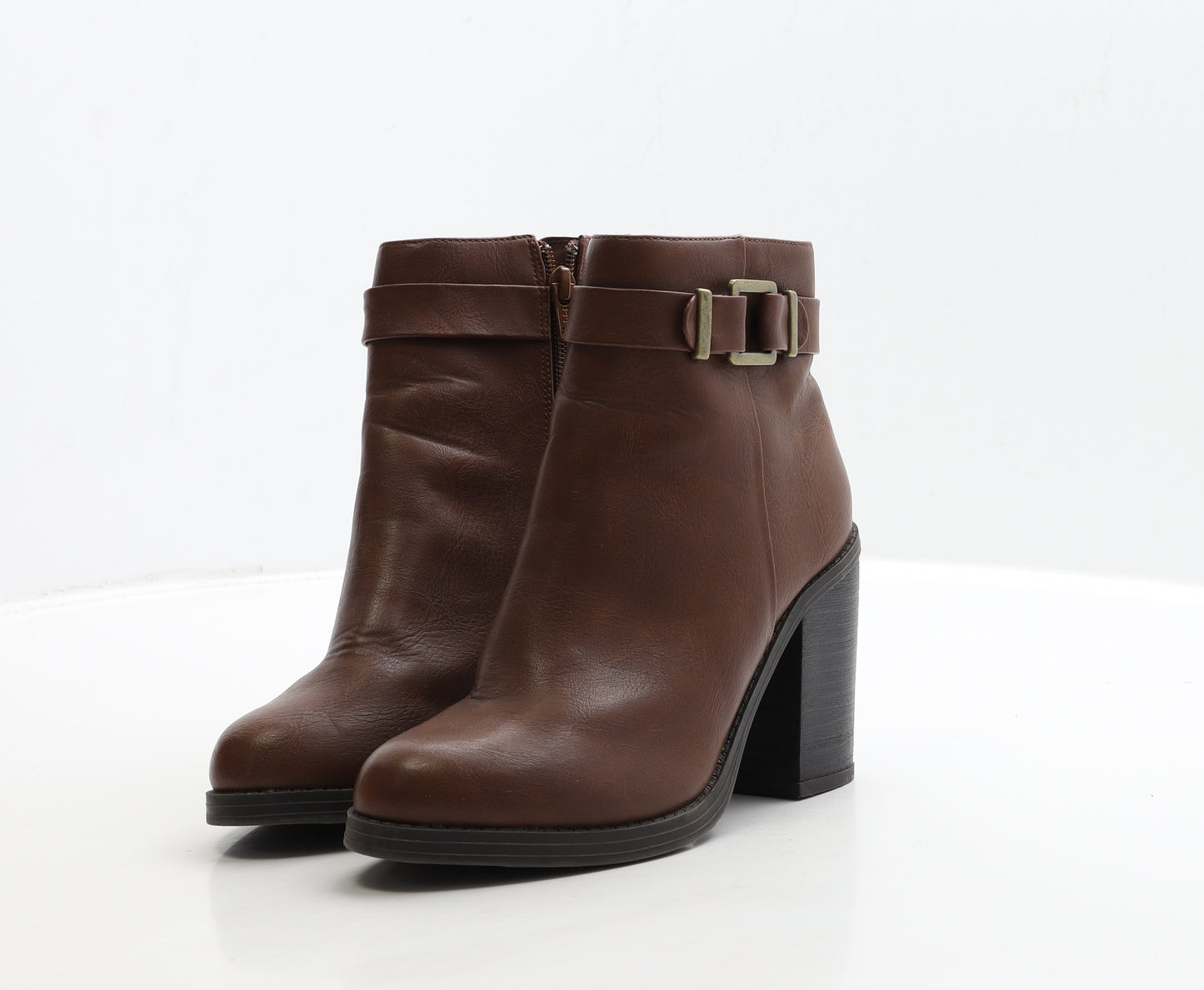 New Look Womens Brown Leather Bootie Boot UK 4 37