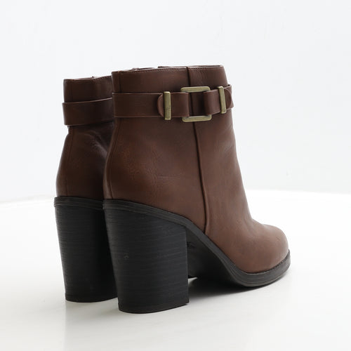 New Look Womens Brown Leather Bootie Boot UK 4 37