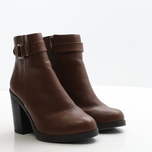 New Look Womens Brown Leather Bootie Boot UK 4 37