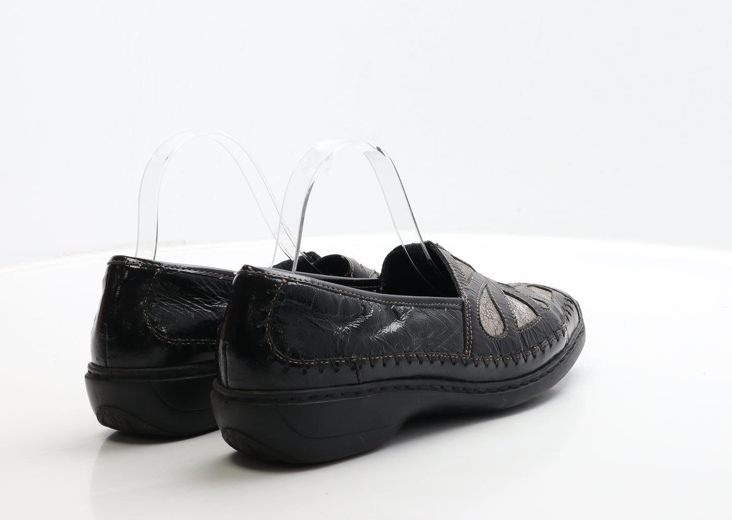 Preworn Womens Black Leather Loafer Flat UK 8 42