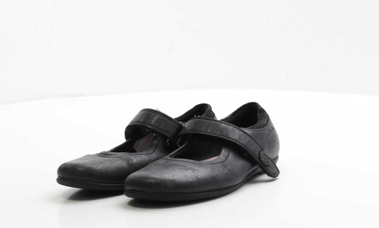 Clarks Girls Black Leather Mary Jane Flat UK 11 29