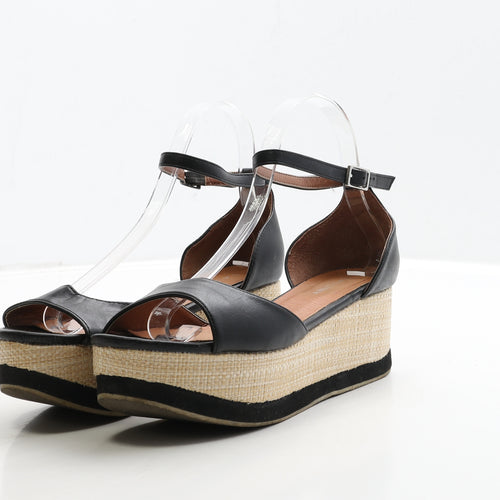 SOFT GREY Womens Black Leather Espadrille Heel UK 5 39