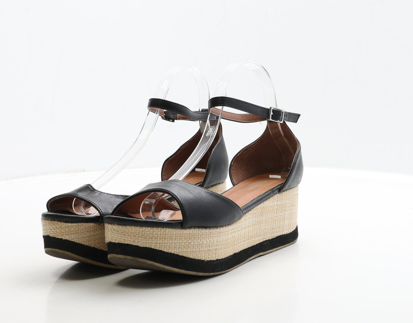 SOFT GREY Womens Black Leather Espadrille Heel UK 5 39