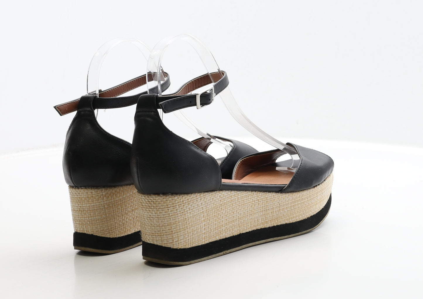 SOFT GREY Womens Black Leather Espadrille Heel UK 5 39