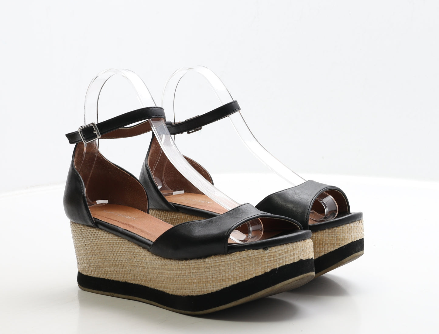 SOFT GREY Womens Black Leather Espadrille Heel UK 5 39