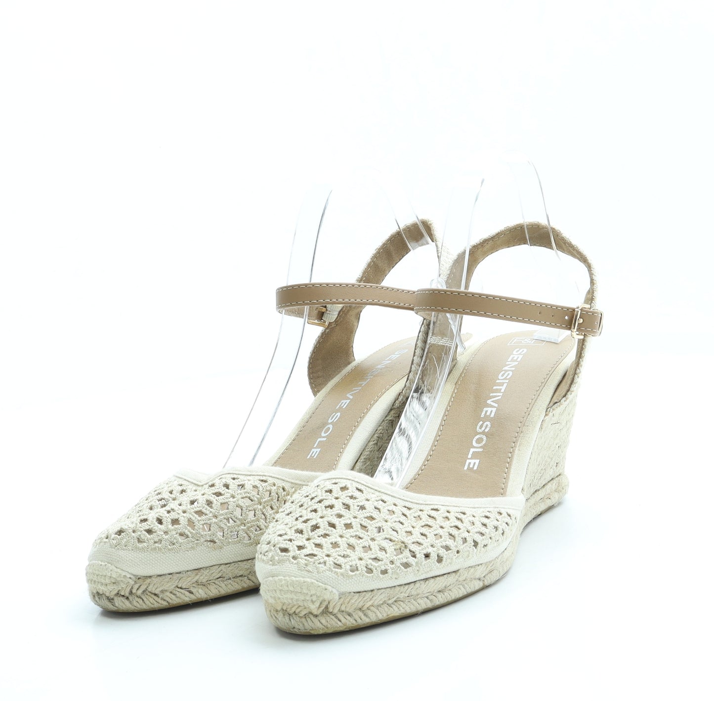 F&F Womens Beige Polyester Espadrille Heel UK 8