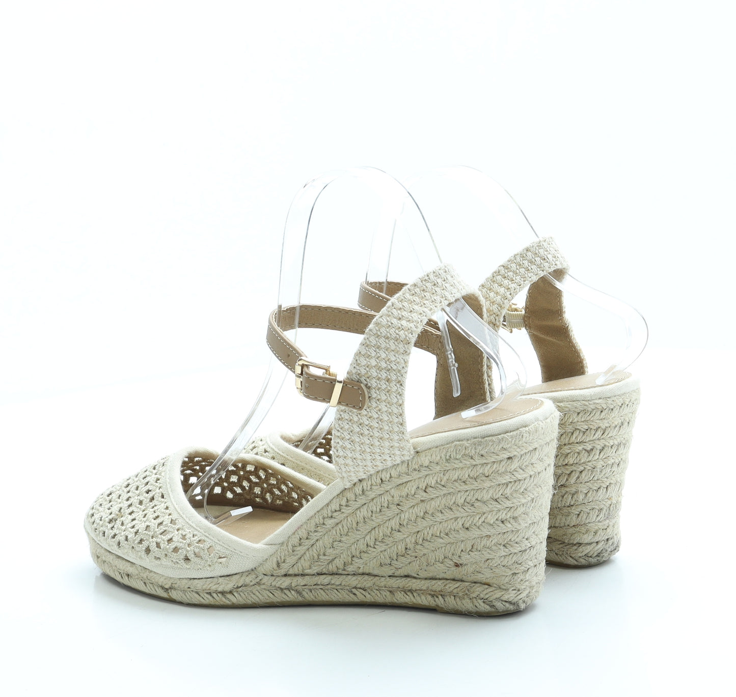 F&F Womens Beige Polyester Espadrille Heel UK 8