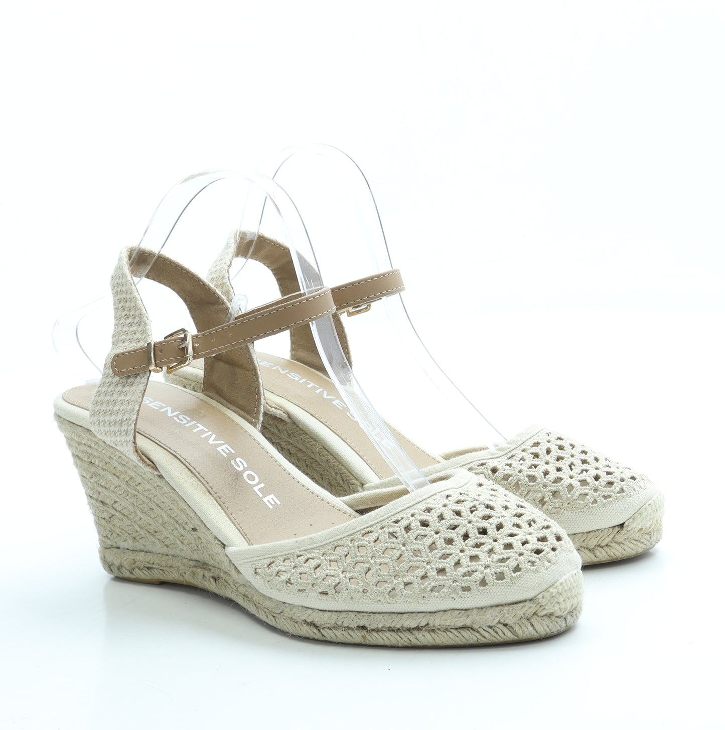 F&F Womens Beige Polyester Espadrille Heel UK 8