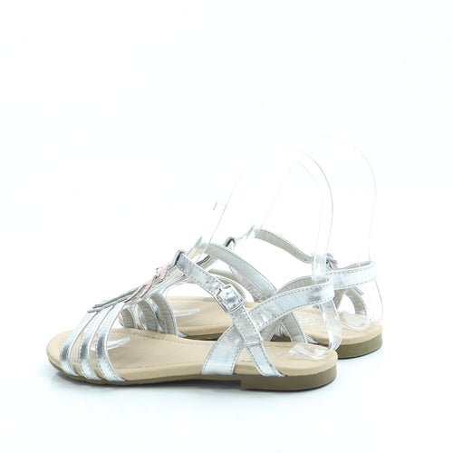 Marks and Spencer Girls Silver Leather Strappy Sandal UK 1 33 - Palm Tree