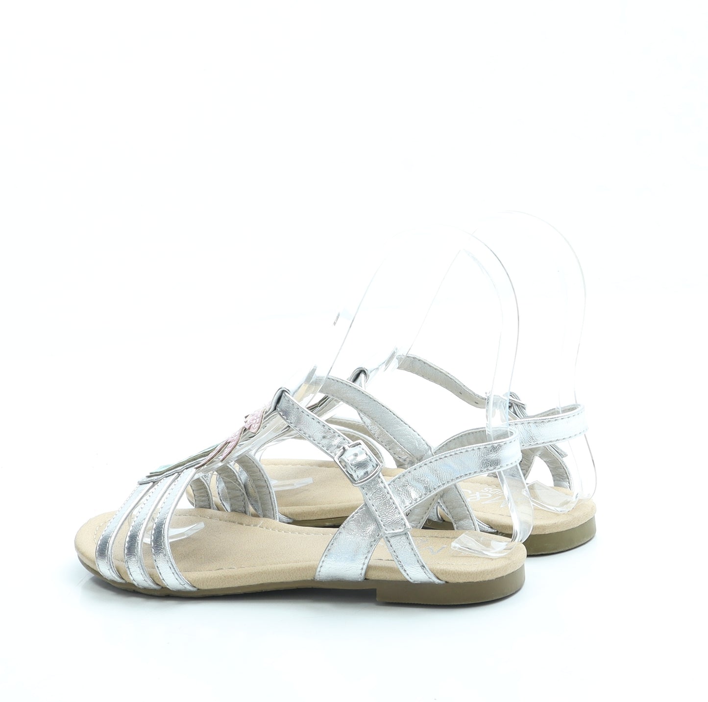 Marks and Spencer Girls Silver Leather Strappy Sandal UK 1 33 - Palm Tree