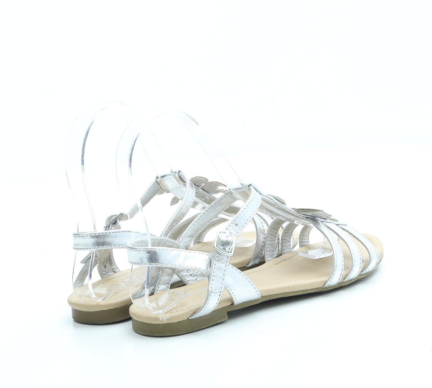 Marks and Spencer Girls Silver Leather Strappy Sandal UK 1 33 - Palm Tree