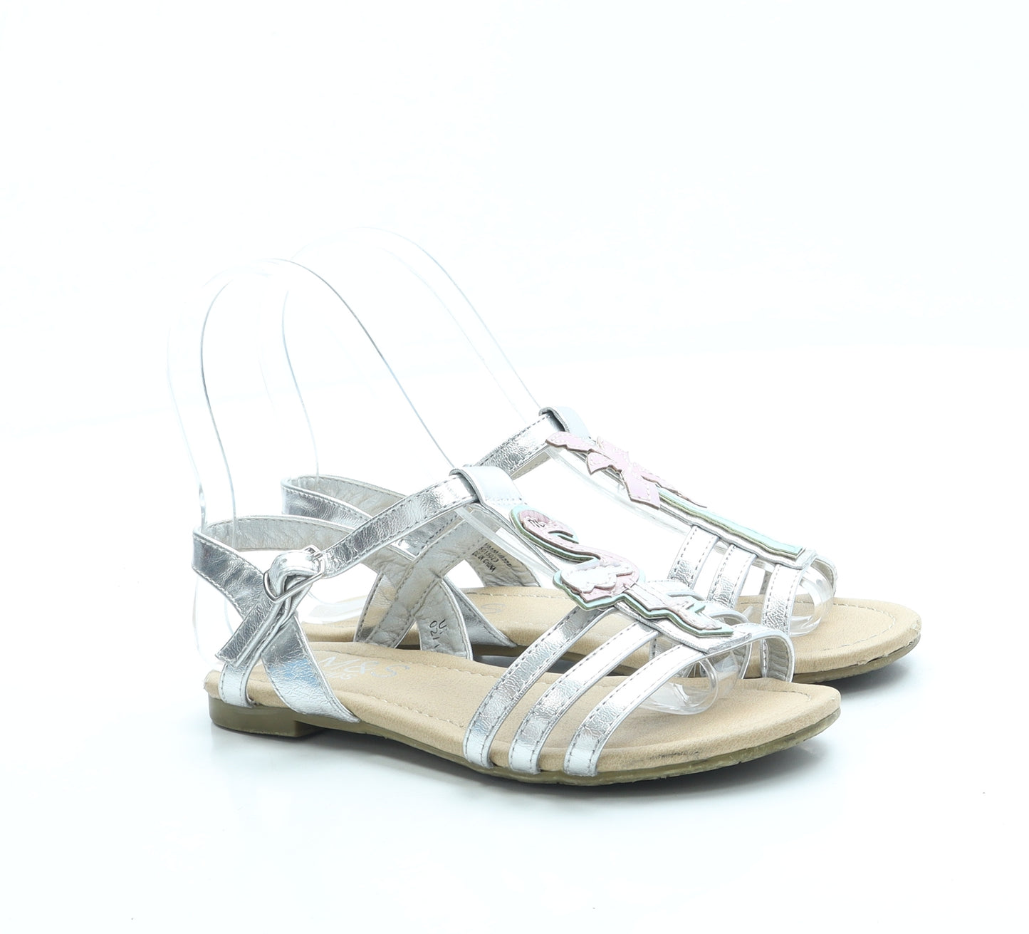 Marks and Spencer Girls Silver Leather Strappy Sandal UK 1 33 - Palm Tree