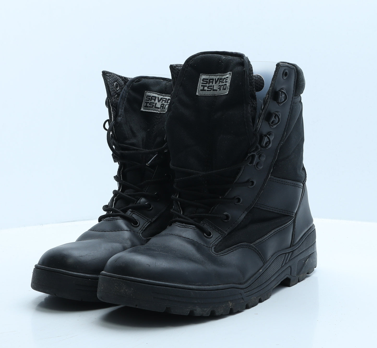 Savage Island Mens Black Leather Combat Boot UK 11