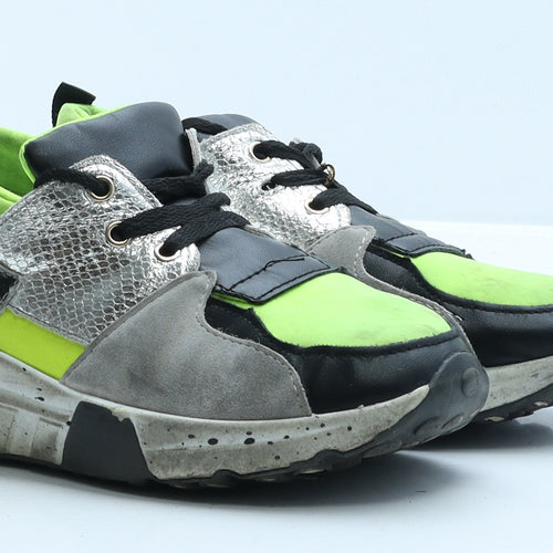 Preworn Girls Green Colourblock Polyester Trainer UK 7