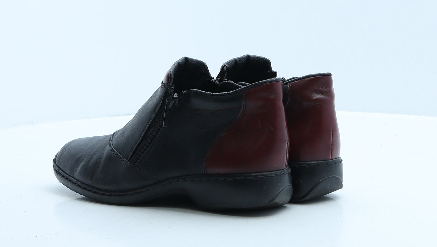 Rieker Womens Black Colourblock Leather Bootie Boot UK 6 39
