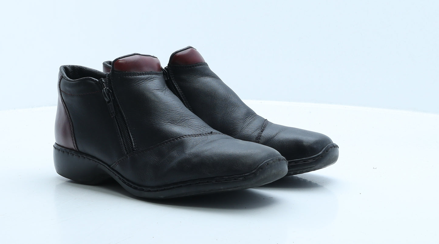 Rieker Womens Black Colourblock Leather Bootie Boot UK 6 39