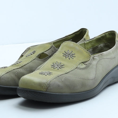 Hotter Womens Green Colourblock Leather Loafer Flat UK 5.5