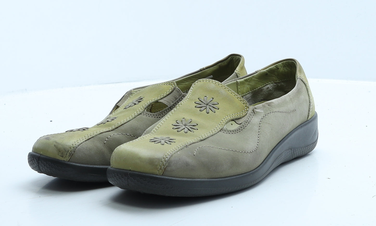 Hotter Womens Green Colourblock Leather Loafer Flat UK 5.5