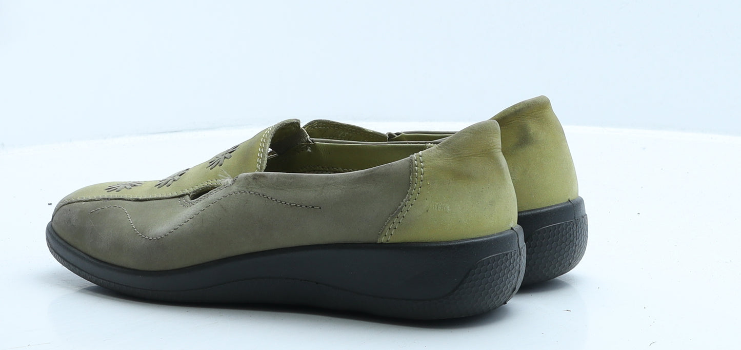 Hotter Womens Green Colourblock Leather Loafer Flat UK 5.5