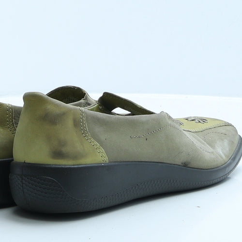 Hotter Womens Green Colourblock Leather Loafer Flat UK 5.5