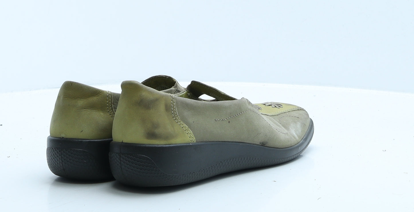 Hotter Womens Green Colourblock Leather Loafer Flat UK 5.5