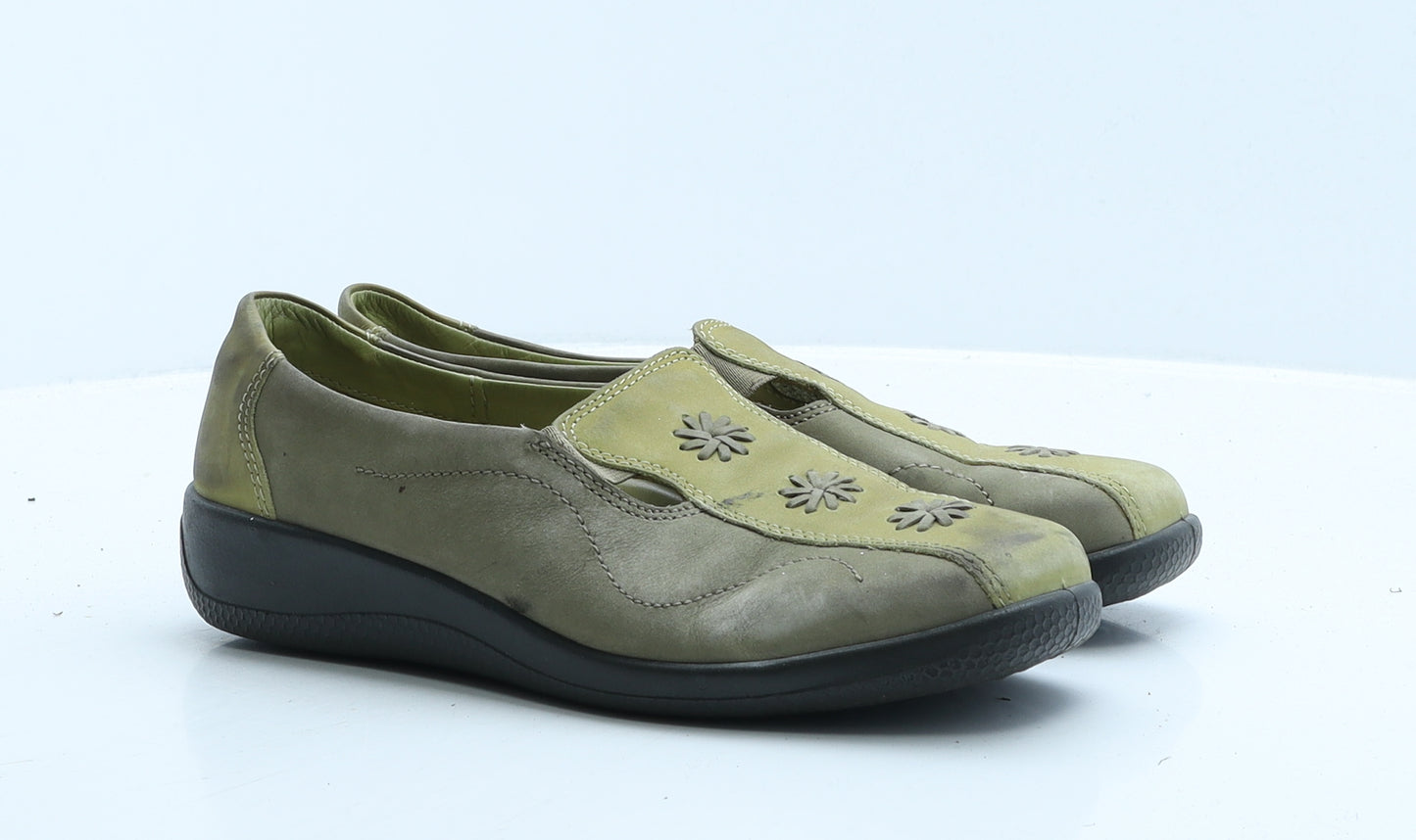 Hotter Womens Green Colourblock Leather Loafer Flat UK 5.5